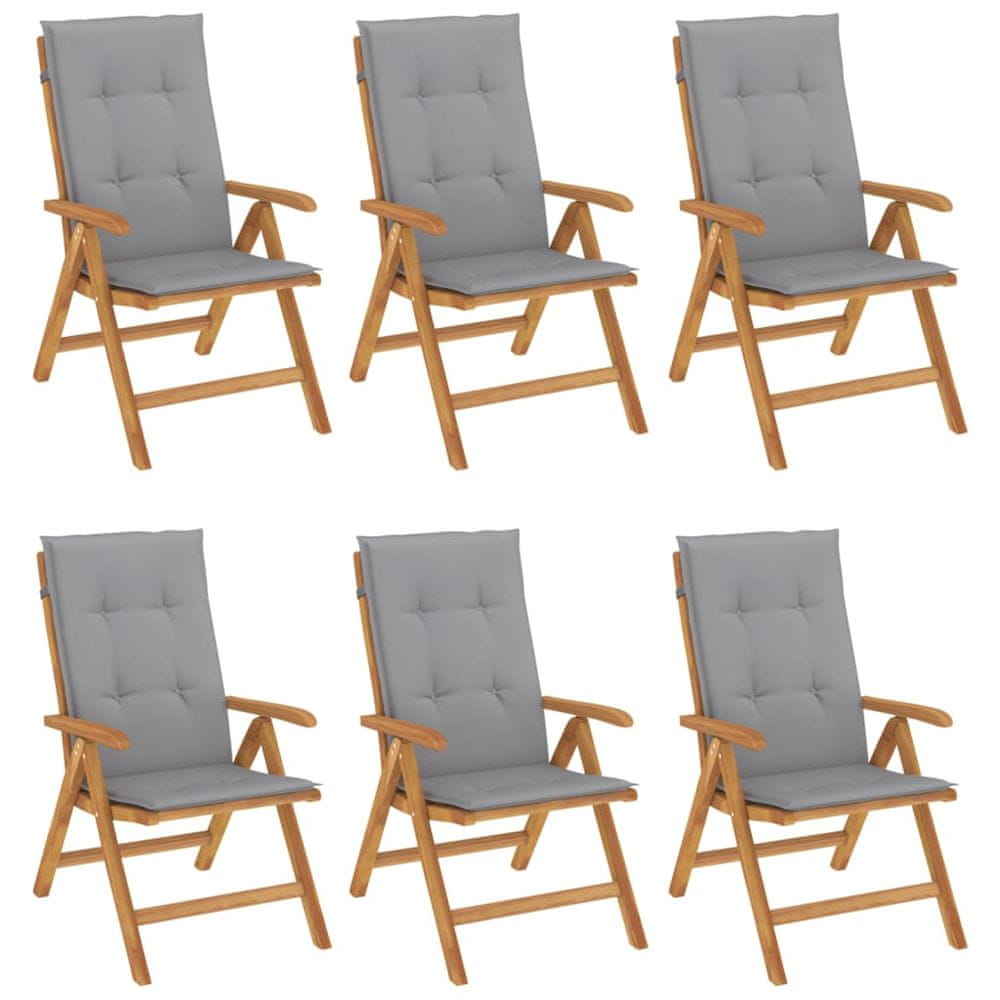 Vidaxl Sklápacie záhradné stoličky s vankúšmi 6 ks tíkový masív
